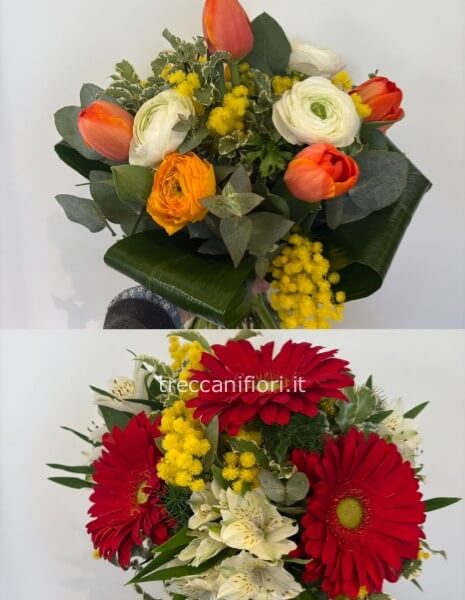 Bouquet di fiori assortiti con mimosa