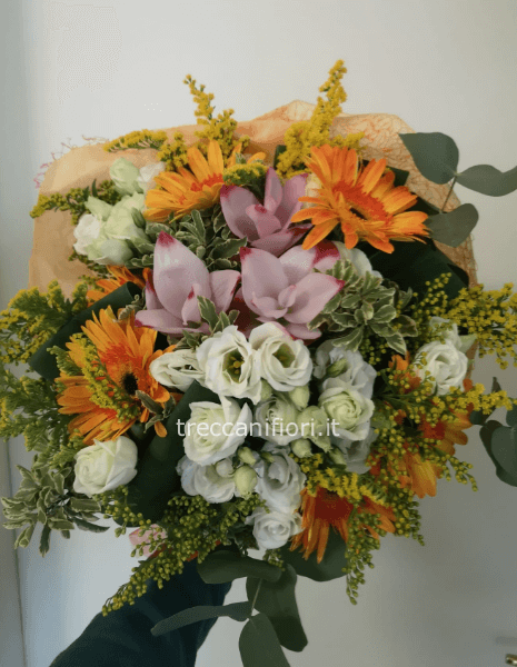 Bouquet rosa, arancio e bianco